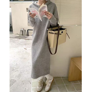 Semi-high neck mid-length elegant woolen dress, new autumn/Winter 2024 Korean-style long-sleeved base knitted dress for women pic 11