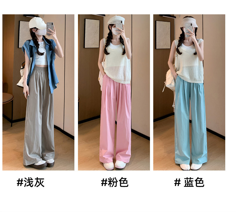 Ice silk wide-leg pants for women in summer, thin, high-waisted, straight-leg, pleated cotton and linen casual pants, cool and laid-back Yamamoto pants pic 17
