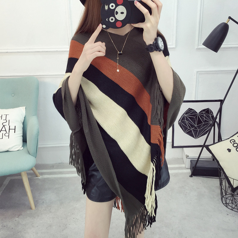 Loose tassel shawl spring and autumn new women sweater coat plus-size knitted cape pullover 蝙蝠衫 pic 1