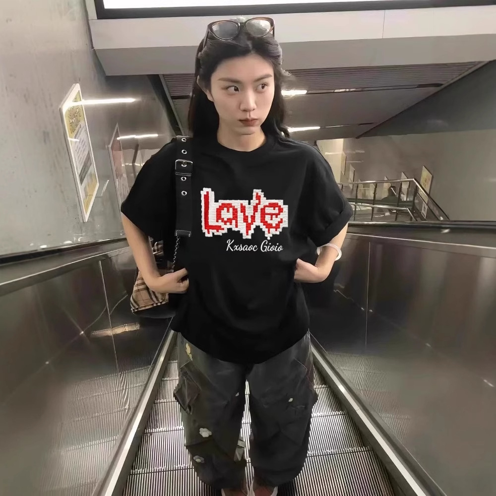 夏季纯棉短袖t恤女2025新款爆款美式设计感小众宽松显瘦半袖上衣详情11