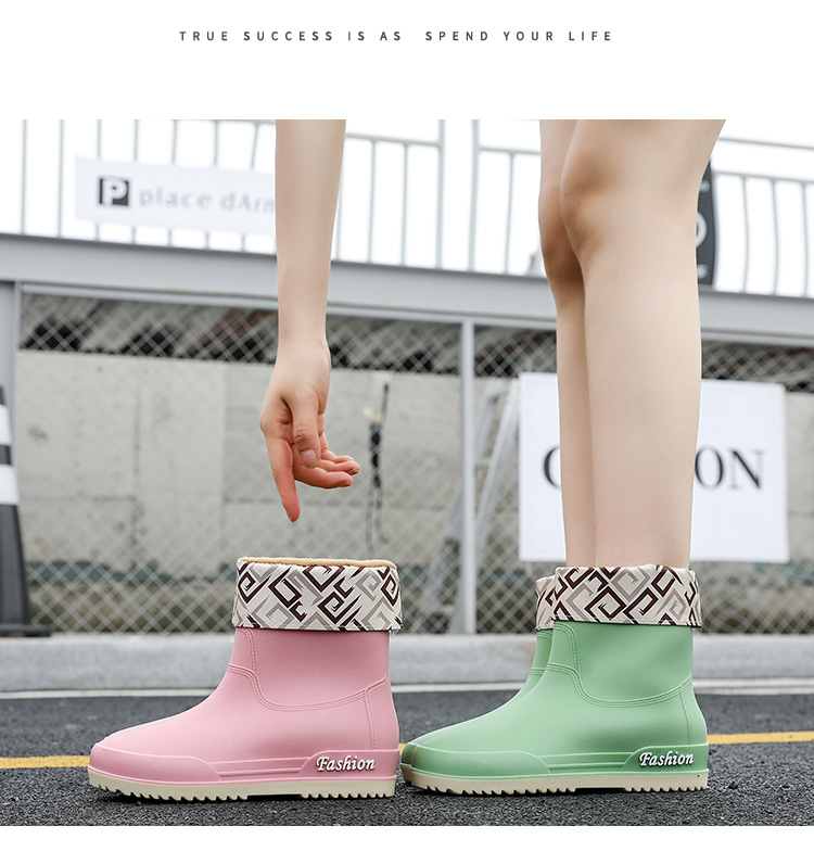 日系新款雨靴女士款短靴户外雨鞋厚底成人时尚款网红防滑加绒水鞋详情12