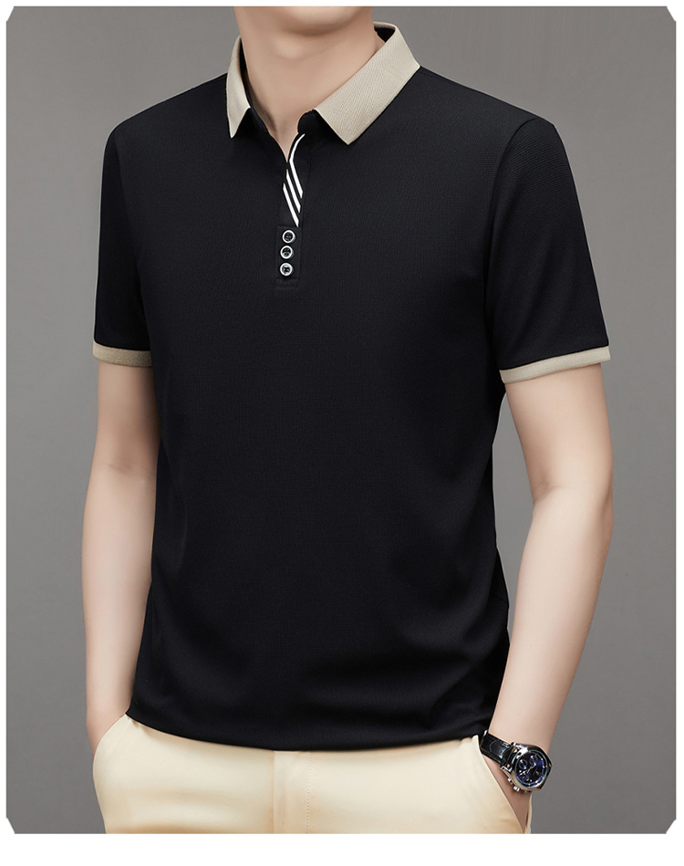 polo衫短袖男装2023夏季华夫格撞色男士时尚休闲T恤上衣一件代发详情19