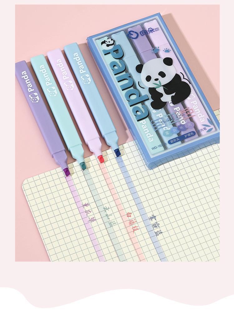 Cartoon panda highlighter, high appearance level, eye-protecting slanted marker pen, colorful key point marking notebook doodle marker pen pic 12