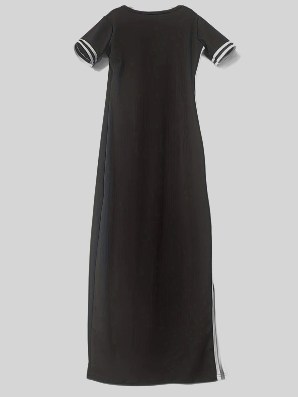 Nuevo estilo simple moda mujer manga corta larga corte abierto vestido con insertos puños con insertos temperamento casual cuello redondo pic 5