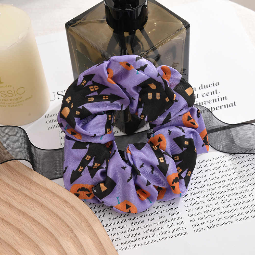 Cross-border Halloween Large Intestine hair tie, funny printed hair tie headwear, retro satin hair tie wholesale pic 3