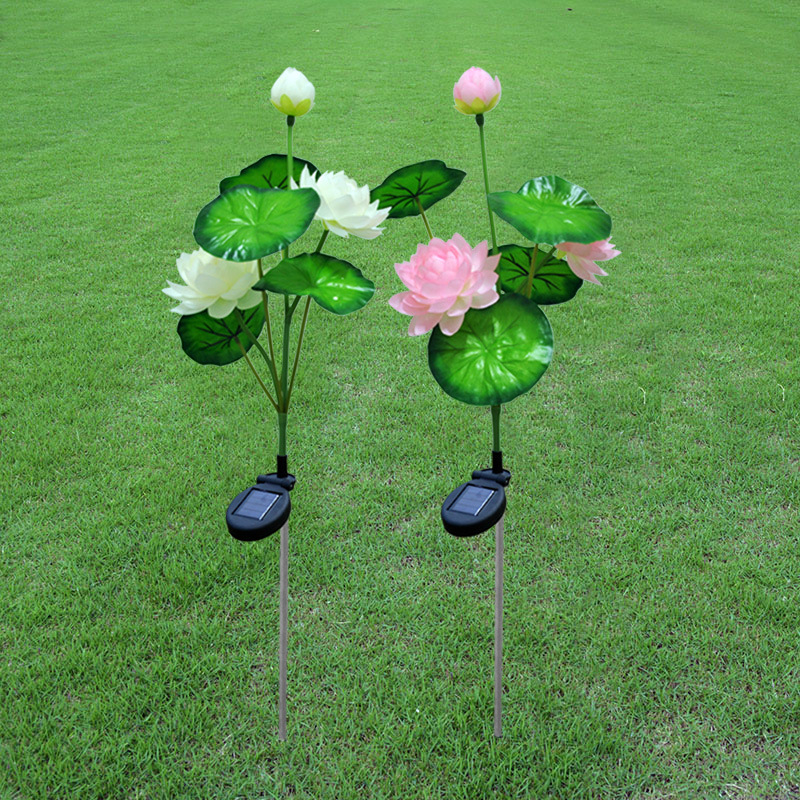 Three solar-powered lotus lamps, LED solar lotus lamps, lawn ground insertion lamps, simulated flower lamps and pole lamps pic 2