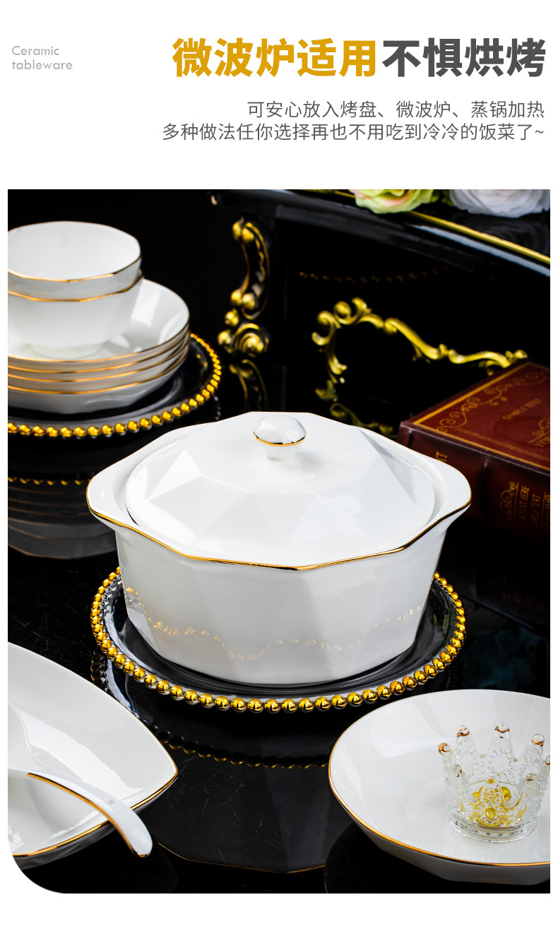 Gilded shadow blue diamond bone China tableware set, Jingdezhen ceramic tableware, diamond bowls, plates and plates, light luxury high-end gifts pic 10