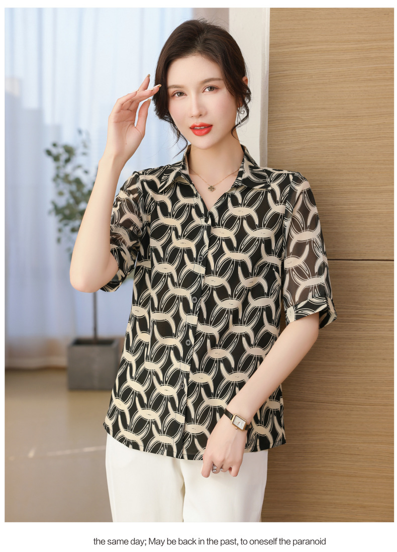 中年妈妈夏装雪纺衬衫长袖2024新款中老年女洋气上衣打底花色衬衣详情13