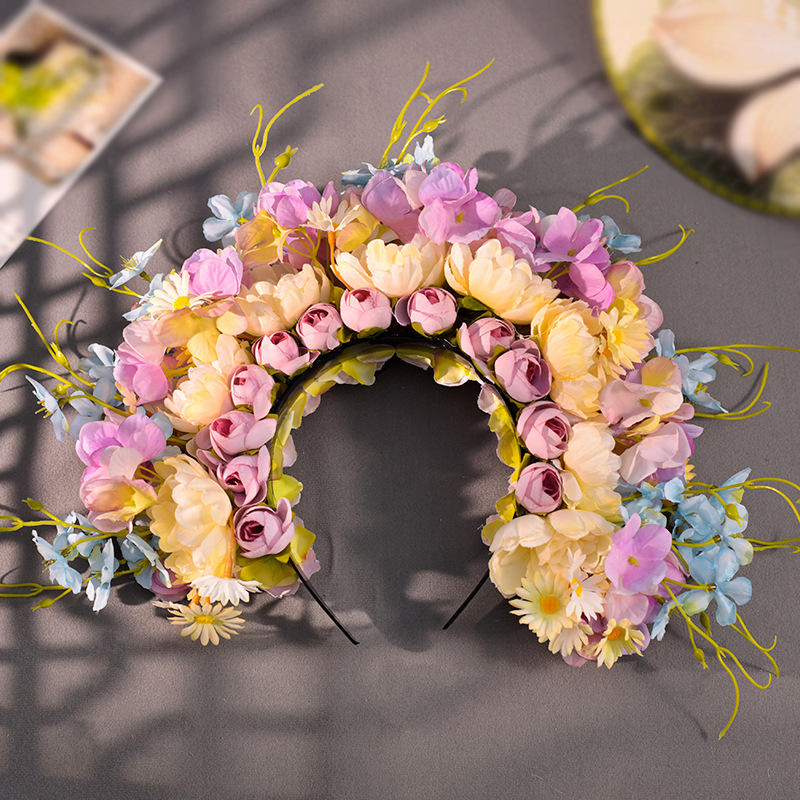 Flower hairpin headwear, flower hairpin headband, silk flower headband, Hanfu accessory, three-dimensional flower wreath, flower encircle, flower headband, photo headwear pic 4