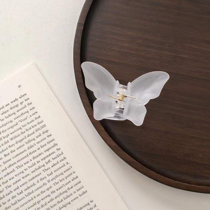 Frosted jelly-colored butterfly hair grabber for women, Korean back head color semi-transparent grabber, simple hair accessory trend pic 8