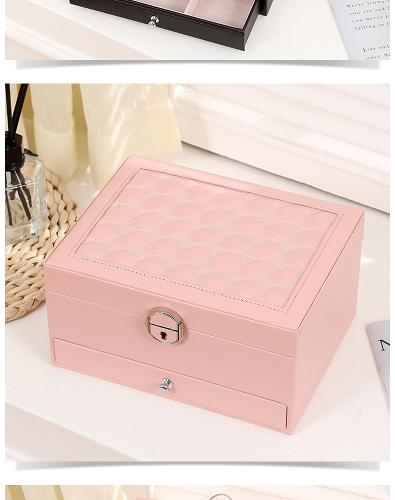 北欧爆款首饰收纳盒儿童珠宝盒亚马逊双层绒布抽屉带锁木质首饰盒详情27