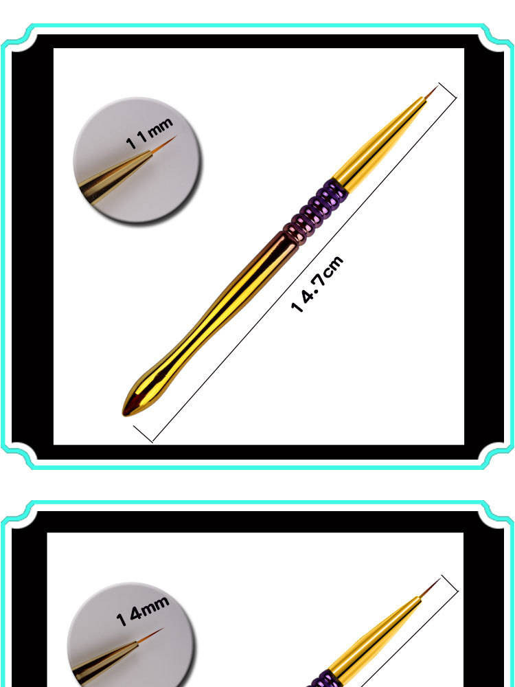 shanilak nail art brush set of 3 pieces, outlining pen, electroplated gradient rod and carved nail art brush pic 5
