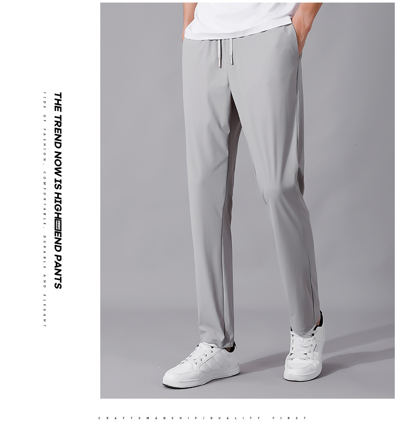 High-end ice silk casual dress pants for men, summer lightweight, breathable, drawstring, non-ironing straight-leg stretch business casual pants pic 21