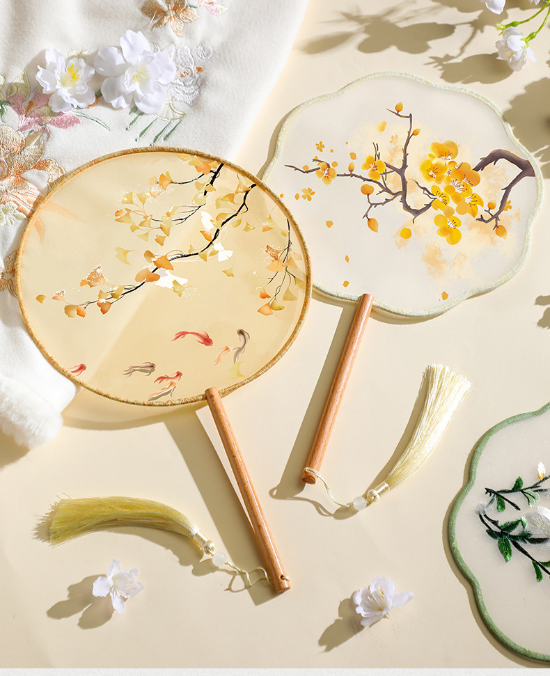 半透明长柄团扇古风扇子丝质舞蹈扇女中国风汉服旗袍古装小圆扇详情11