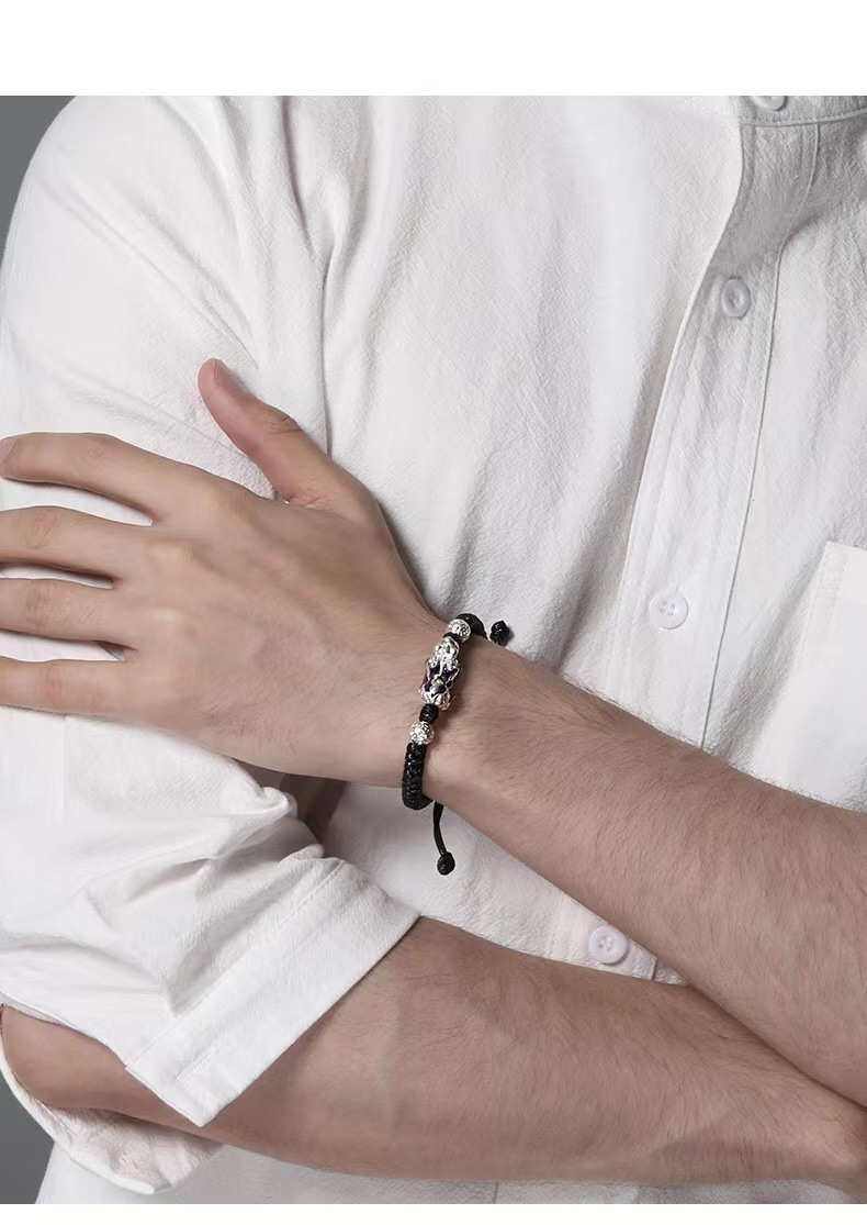 S999银感温变色貔貅手链男士简单大方麒麟编织手绳男潮复古小众详情17