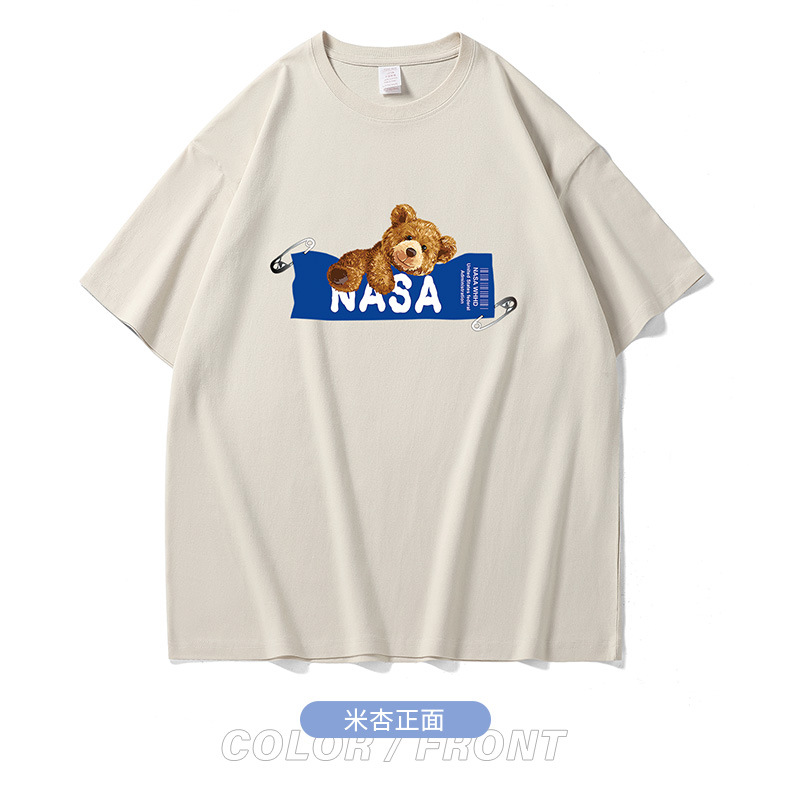 NASA collaboration short-sleeved T-shirt for men, a heavyweight off-the-shoulder pure cotton bestseller with bear print, half-sleeved couple T-shirt for women pic 16