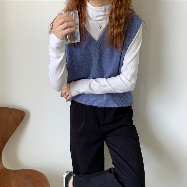 新款春秋女装洋气宽松显瘦V领毛衣外穿鹅黄色针织马甲背心详情39