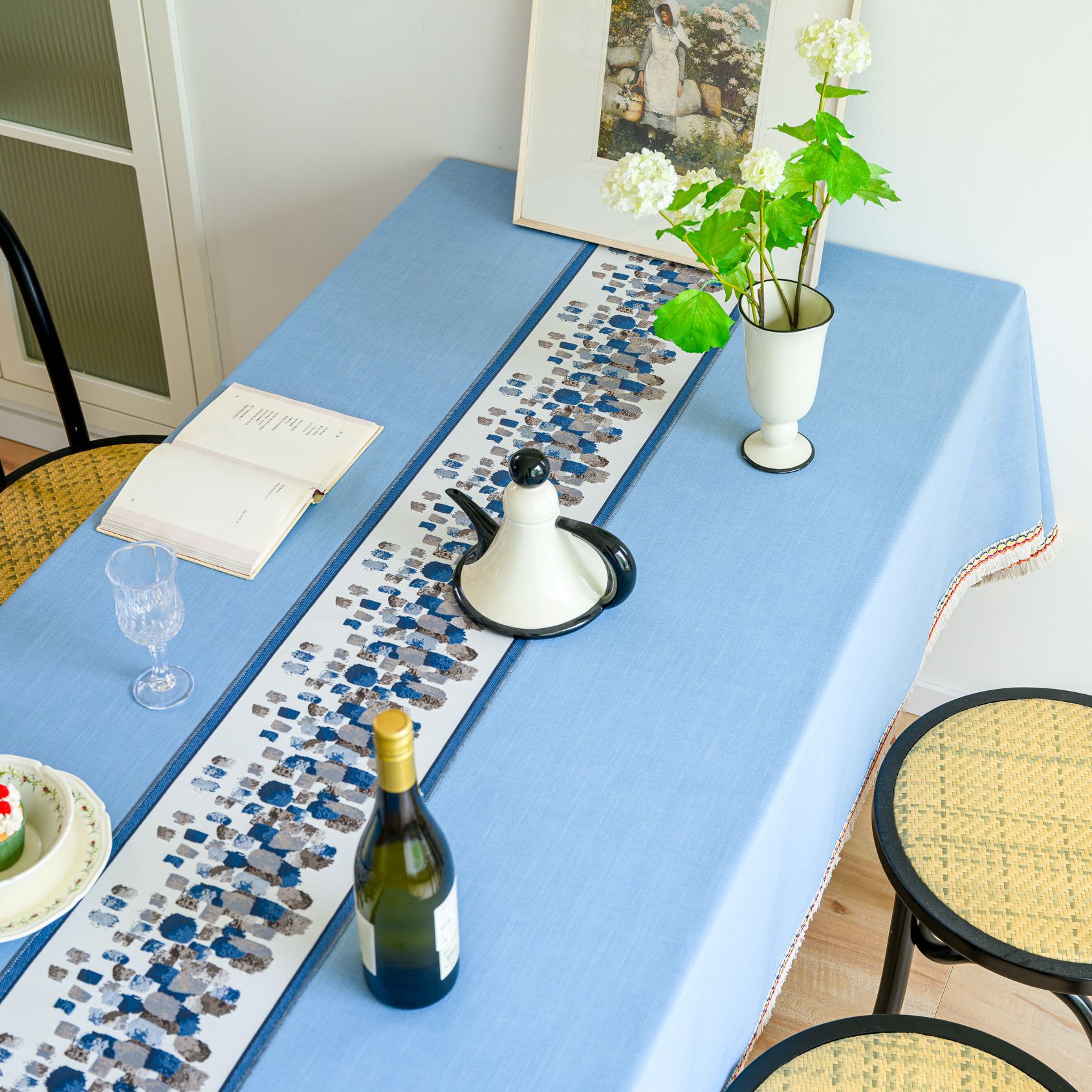 New Chinese-style embroidered tablecloth, cotton and linen solid color, Nordic light and fresh, rectangular for home use, with a sense of luxury pic 9