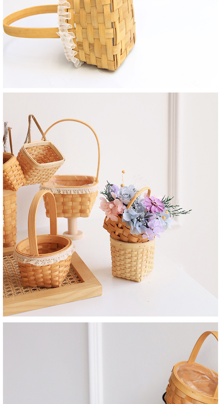 Yuan Yang wood chip hand-held woven flower basket, flower art training, flower arrangement, fresh flowers, artificial flowers, decorative flower vases, festival gift baskets pic 5