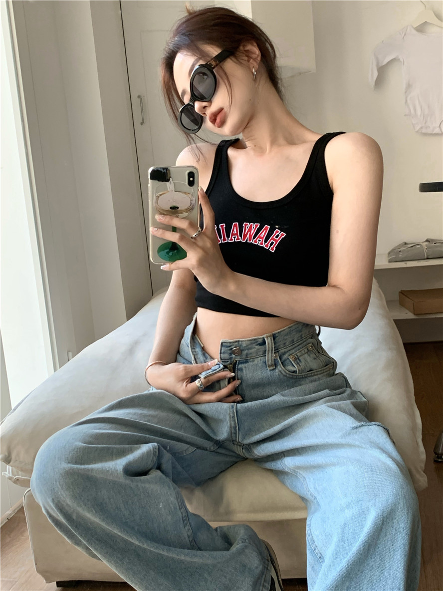 网红同款字母工字背心女舒适透气自带胸垫甜辣风修身显瘦短款上衣详情28