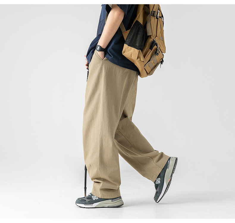 Japanese-style pure cotton casual pants for men in spring 2024, featuring a retro double pleated design and versatile long pants for men pic 37
