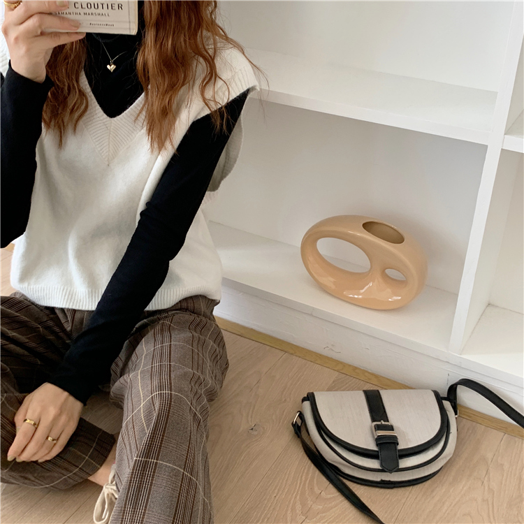 新款春秋女装洋气宽松显瘦V领毛衣外穿鹅黄色针织马甲背心详情45