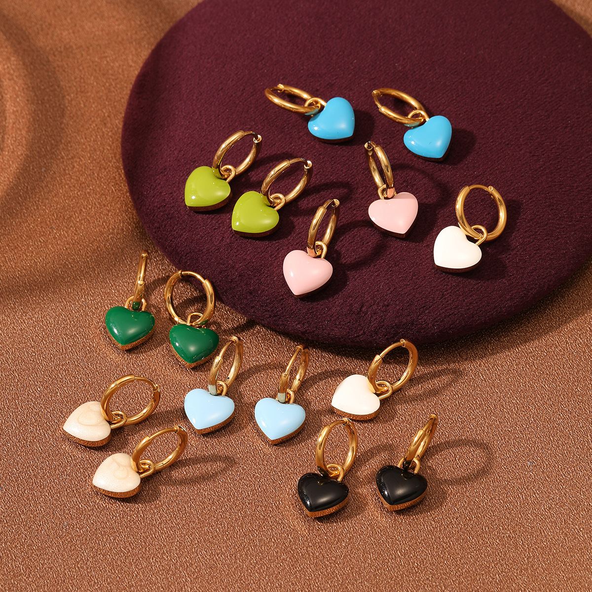 夏季彩色滴油钛钢耳环简约设计百搭轻奢高级感夏天水滴耳饰不掉色详情6