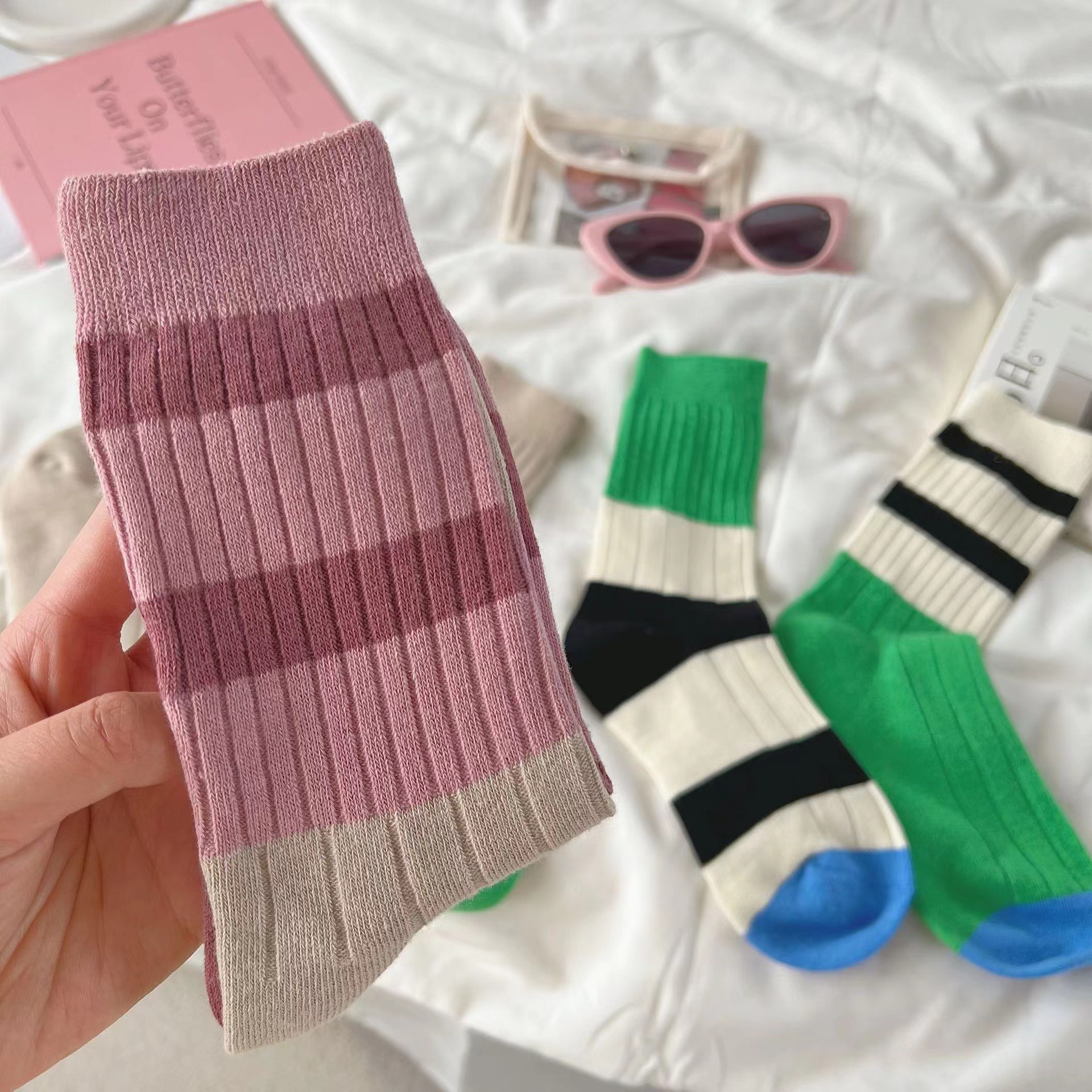Calcetines mujer AB cara patchwork color rayas algodón medias medias mujer moda moda calle calcetines moda web personalidad medias mandarina pato pic 7