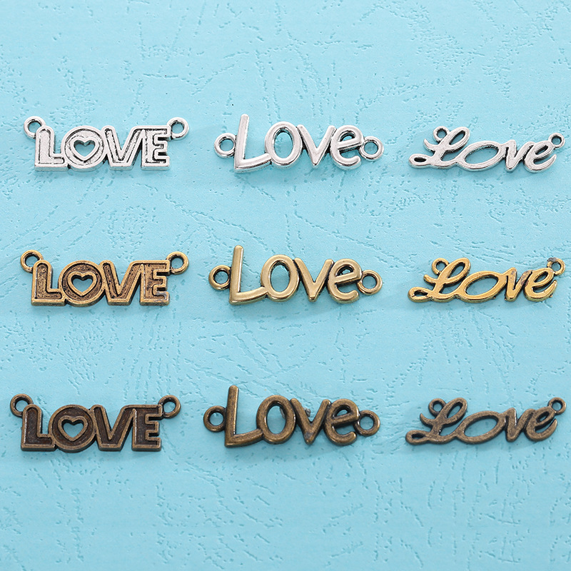 Factory direct supply of retro alloy jewelry accessories, English letter Love pendants, small pendants, various styles to choose from pic 1