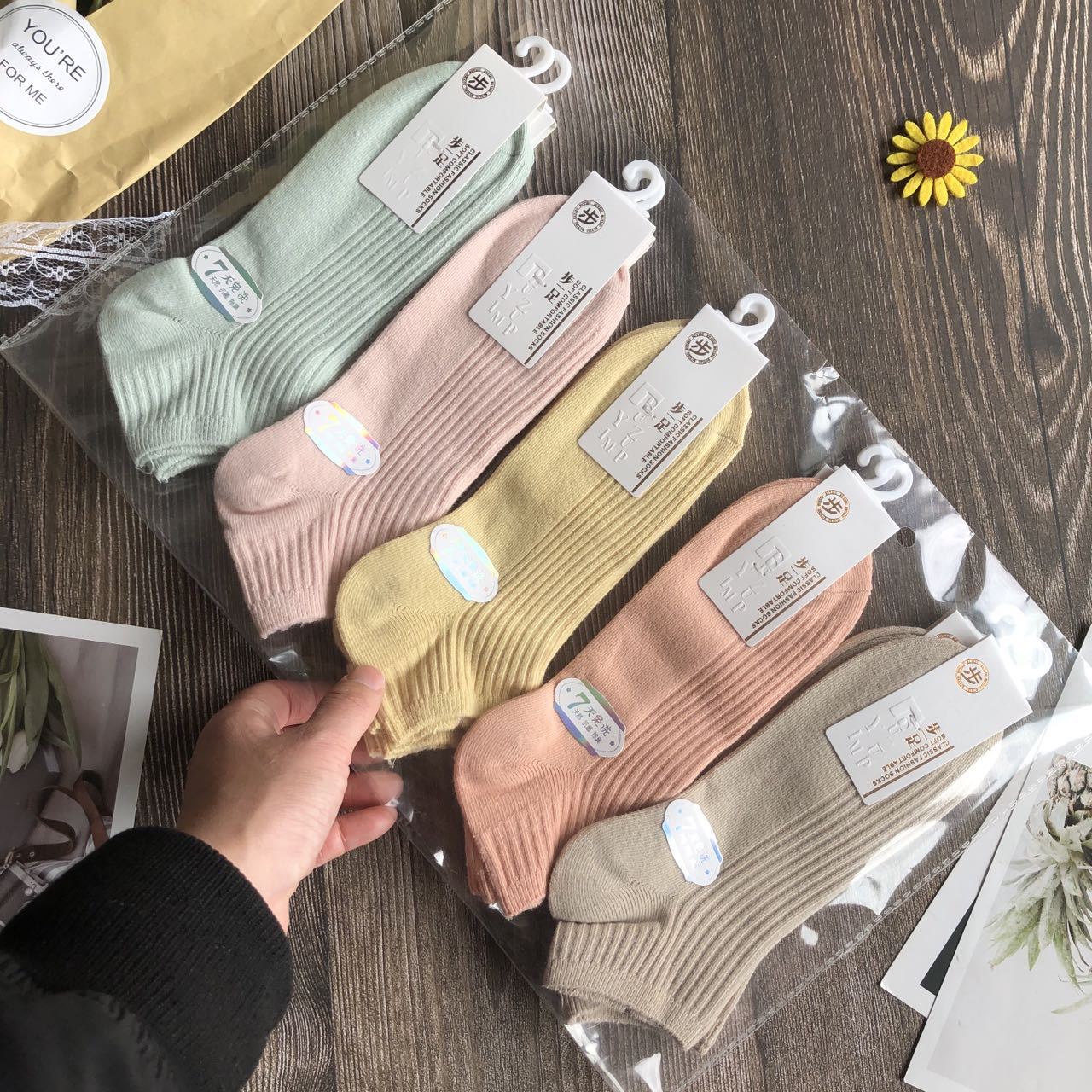 高品质双针女袜子春夏薄款纯色短袜女式棉袜日系彩色短筒船袜批发详情2