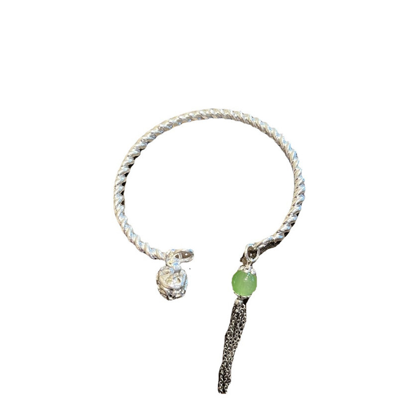 Retro style, clear water green open bracelet, jingle bracelet, female bell, sweet, ins, high-end fringed bracelet pic 15