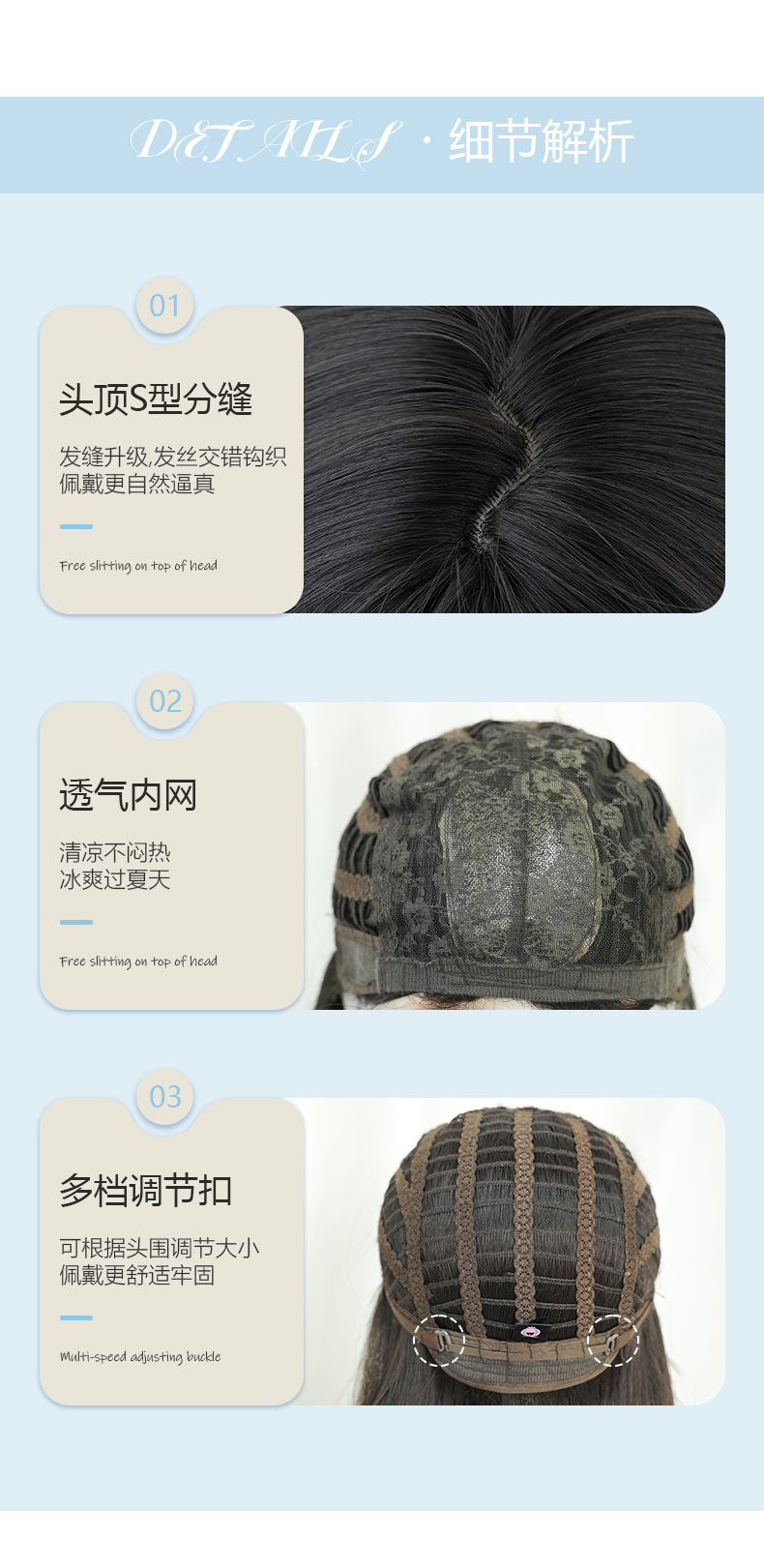 Cross-border spring new product wig for women, long straight hair with inwardly fastened ends, simulated chemical fiber head cover, full set of wig wholesale pic 9