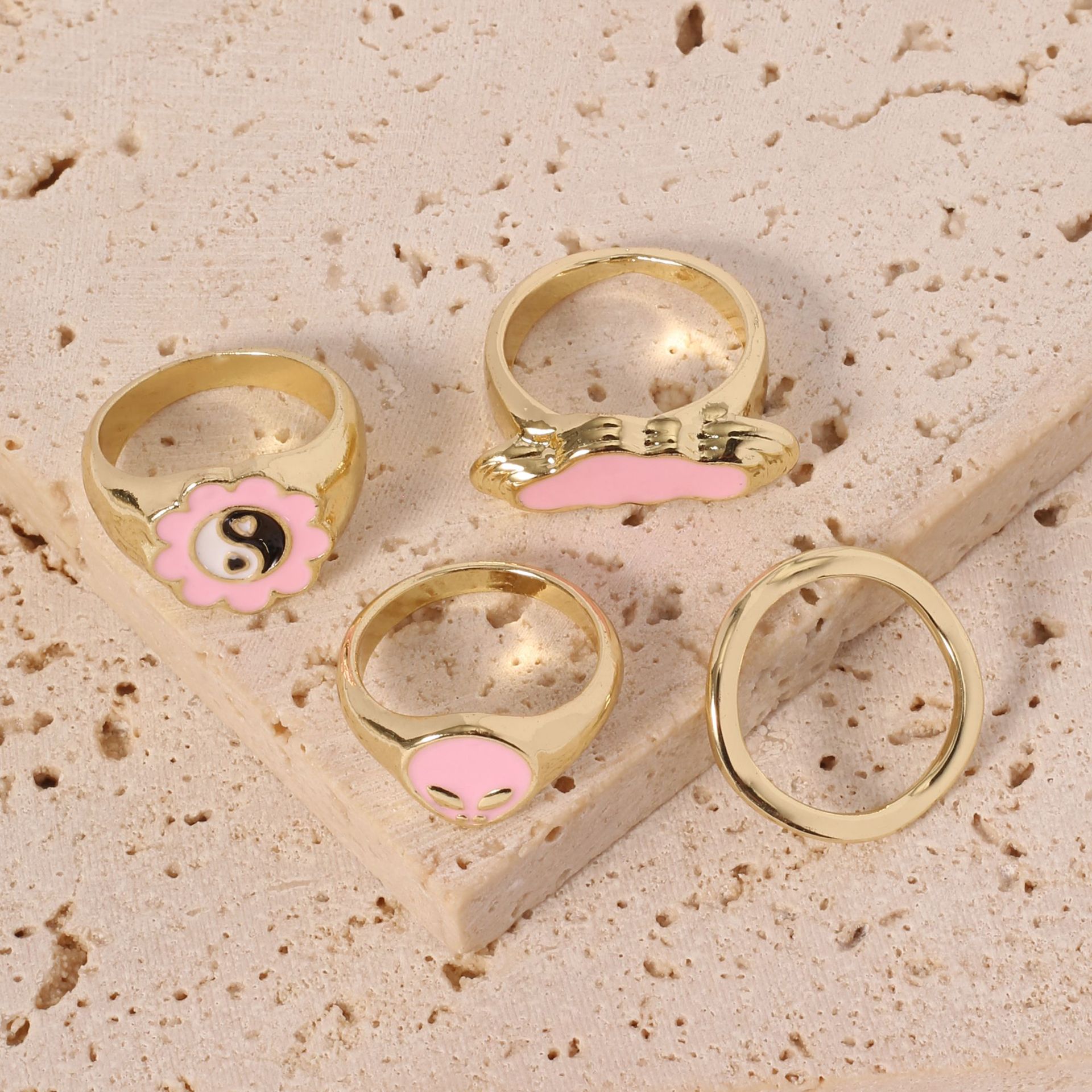 New cross-border ins European and American ring set, sweet, fresh and creative oil-dropping ring, color-preserving electroplated food ring wholesale pic 1
