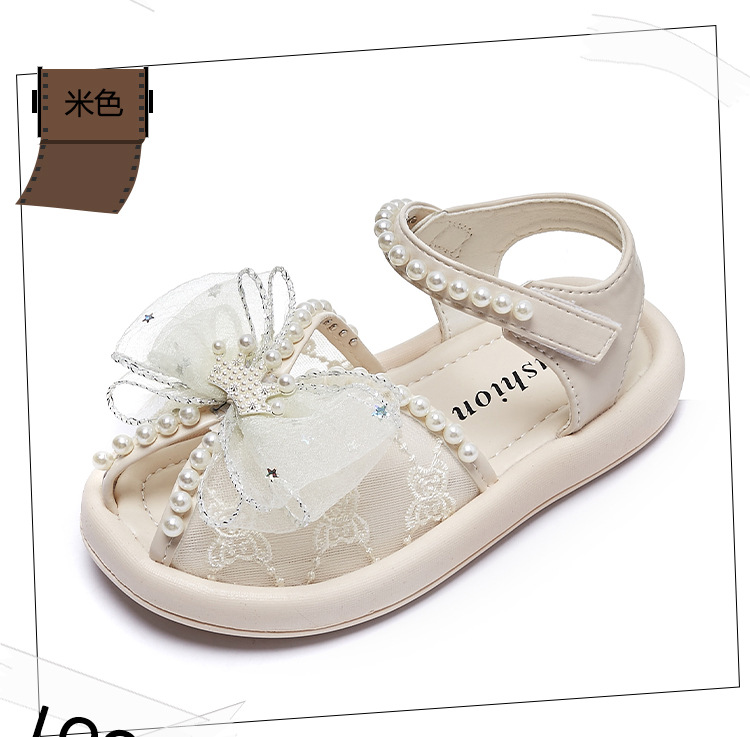儿童小中大童鱼嘴凉鞋2023年夏季女童珍珠蝴蝶结水钻皇冠公主凉鞋详情13