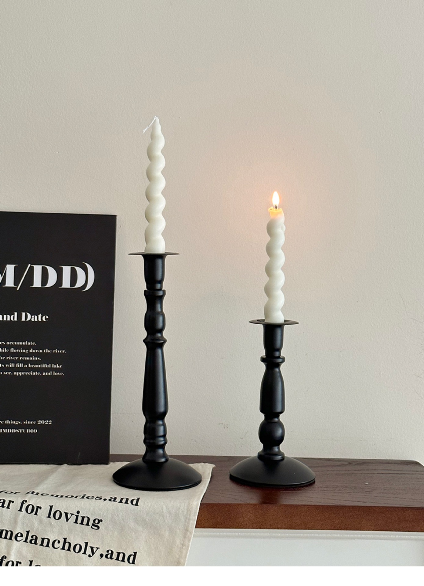 Cross-border ins American retro black iron candlestick for dining table atmosphere decoration, Roman column long candlestick pic 15