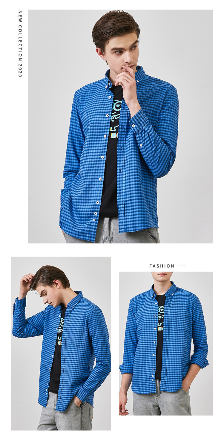 男士牛津纺格子长袖衬衫复古潮流全棉开衫休闲衬衣男批发一件代发详情8
