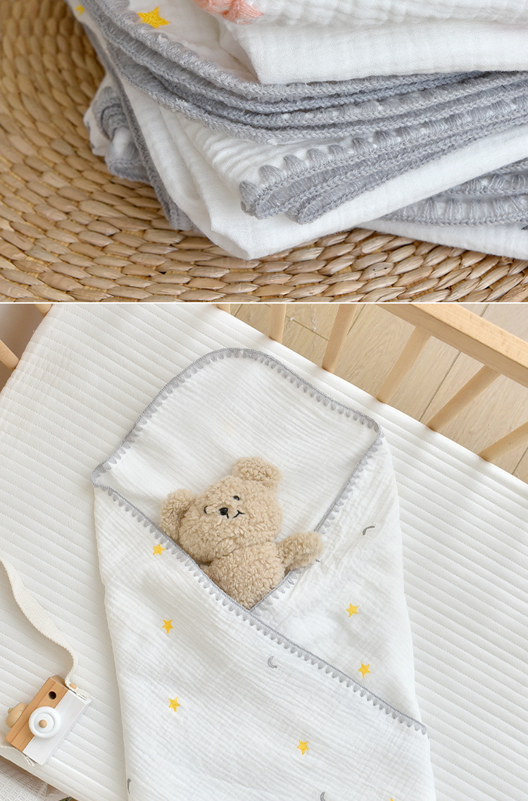 新生婴儿纯棉抱被0-12月宝宝春秋纱布刺绣抱被产房襁褓包单裹巾详情15