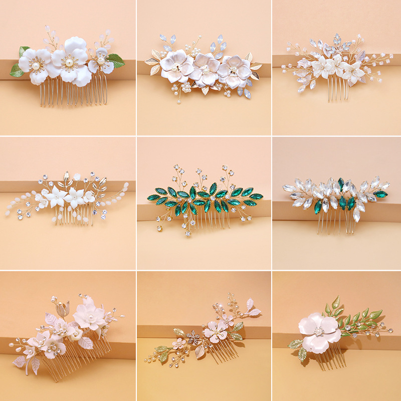 European and American exquisite handcrafted ceramic rose bouquets, bridal hair accessories, fresh and delicate pearl bridal wedding dress accessories pic 9