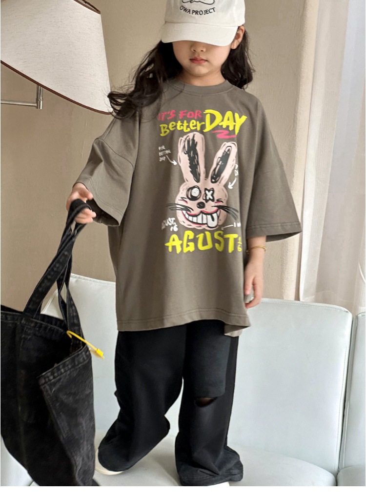 儿童短袖t恤女童夏装2025新款男童半袖体恤宽松休闲卡通洋气上衣详情32