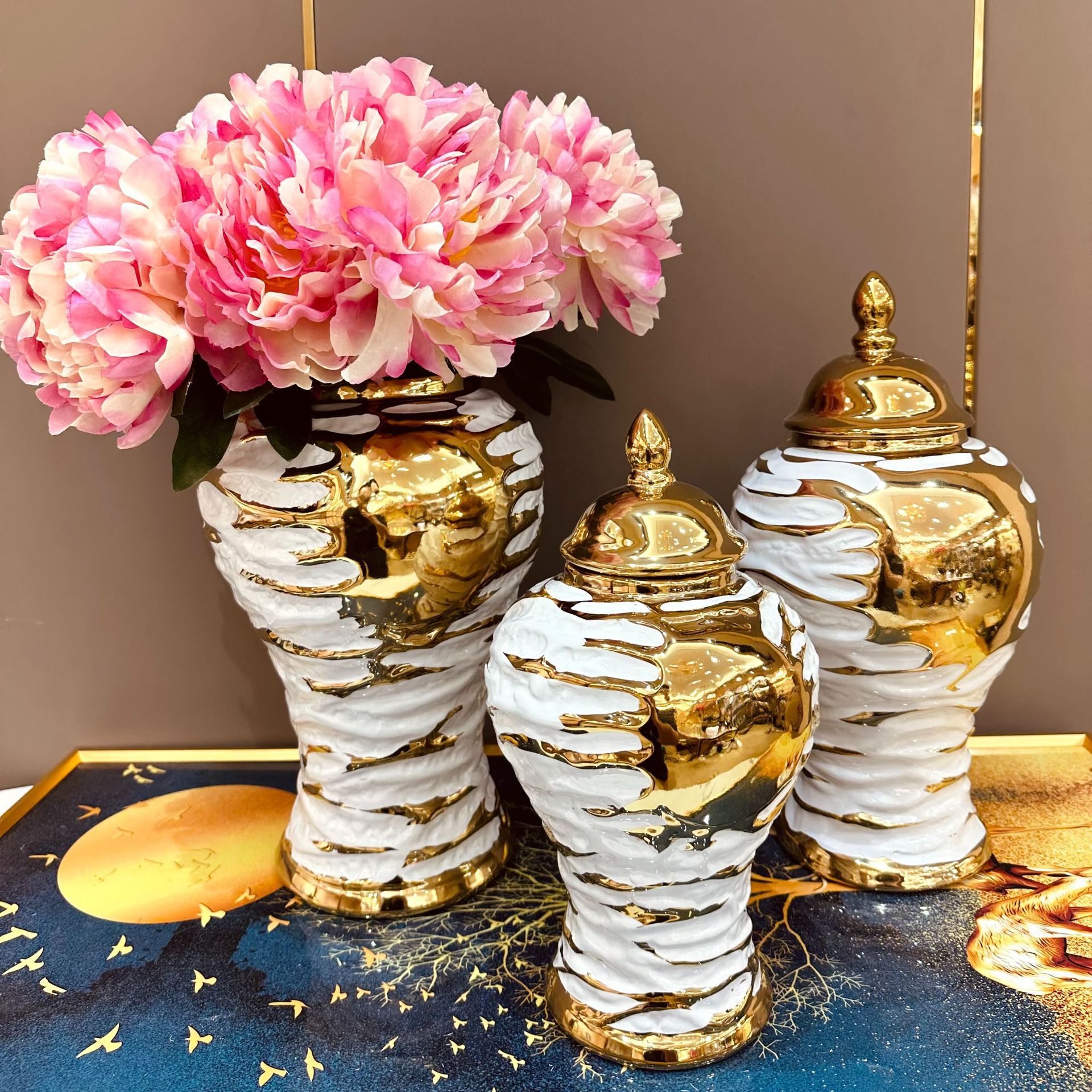 2025 New European-style electroplated gold ceramic general vase decoration, light luxury handicrafts, model room soft decoration, entrance hall decoration, vase wholesale, ceramic vase, simulated flower belt vase, vase, vase, hydroponic vase pic 12