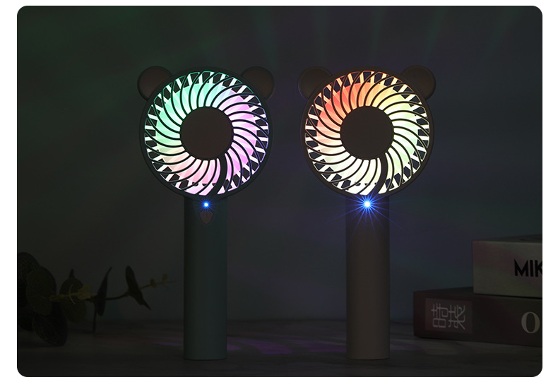 Cute and adorable bear seven-color light fan, summer light travel, USB charging, silent portable fan pic 21