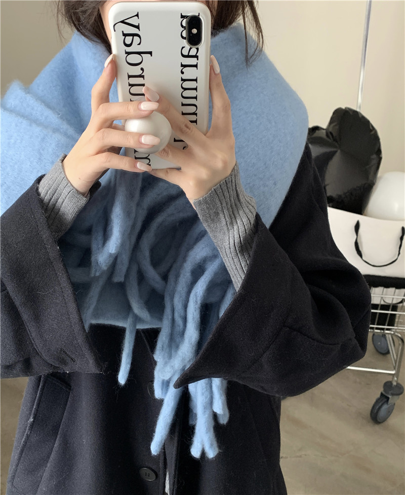 Solid color Korean-style thickened scarf for women 2022 new Korean-style winter scarf for men, versatile shawl scarf in pink pic 5