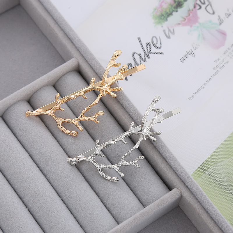 韩国超仙花枝金属发夹发卡网红树枝刘海侧边夹子鹿角一字夹发饰品详情1