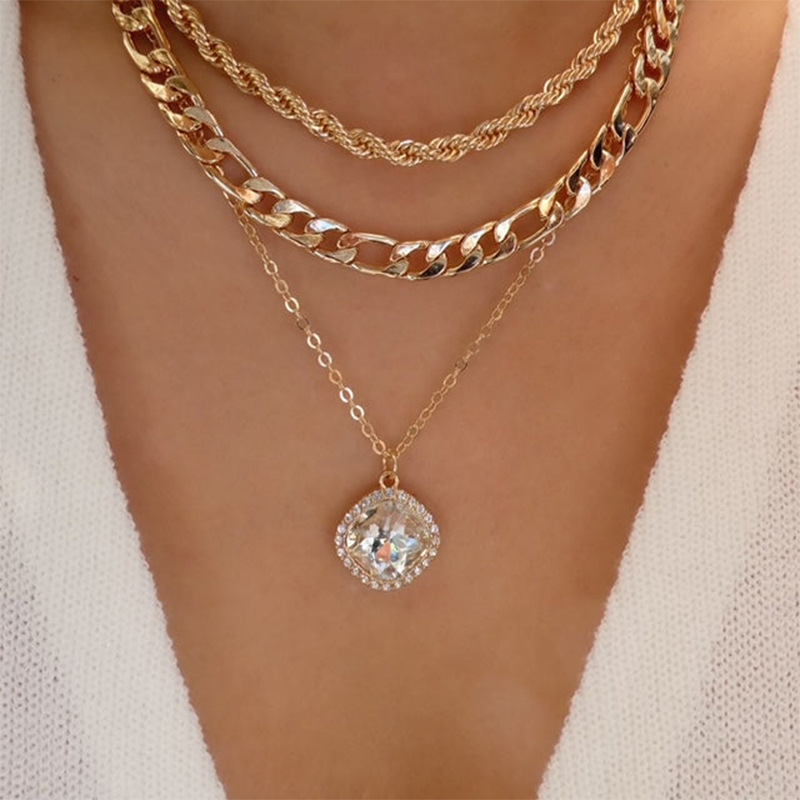 欧美跨境爆款饰品时尚合金多层爱心水滴吊坠复古百搭项链锁骨链女详情4