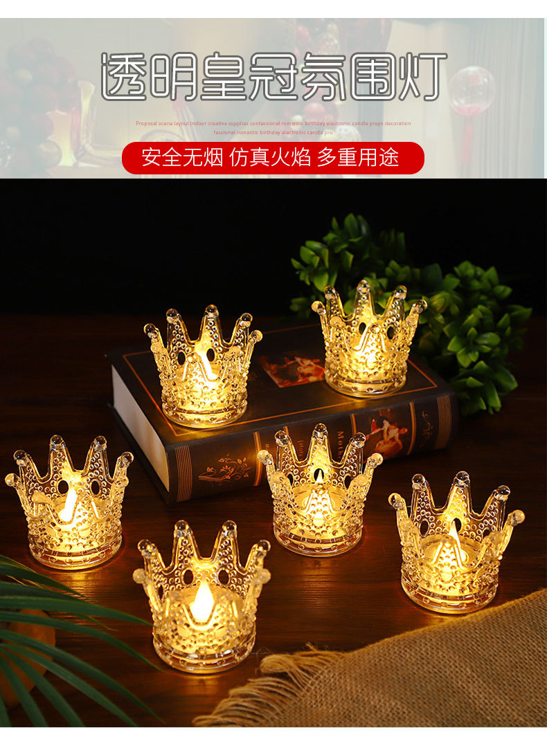 Amazon transparent candle light, crown electronic candle, led light, desktop anti-realistic candle, golden heart-shaped night light pic 2