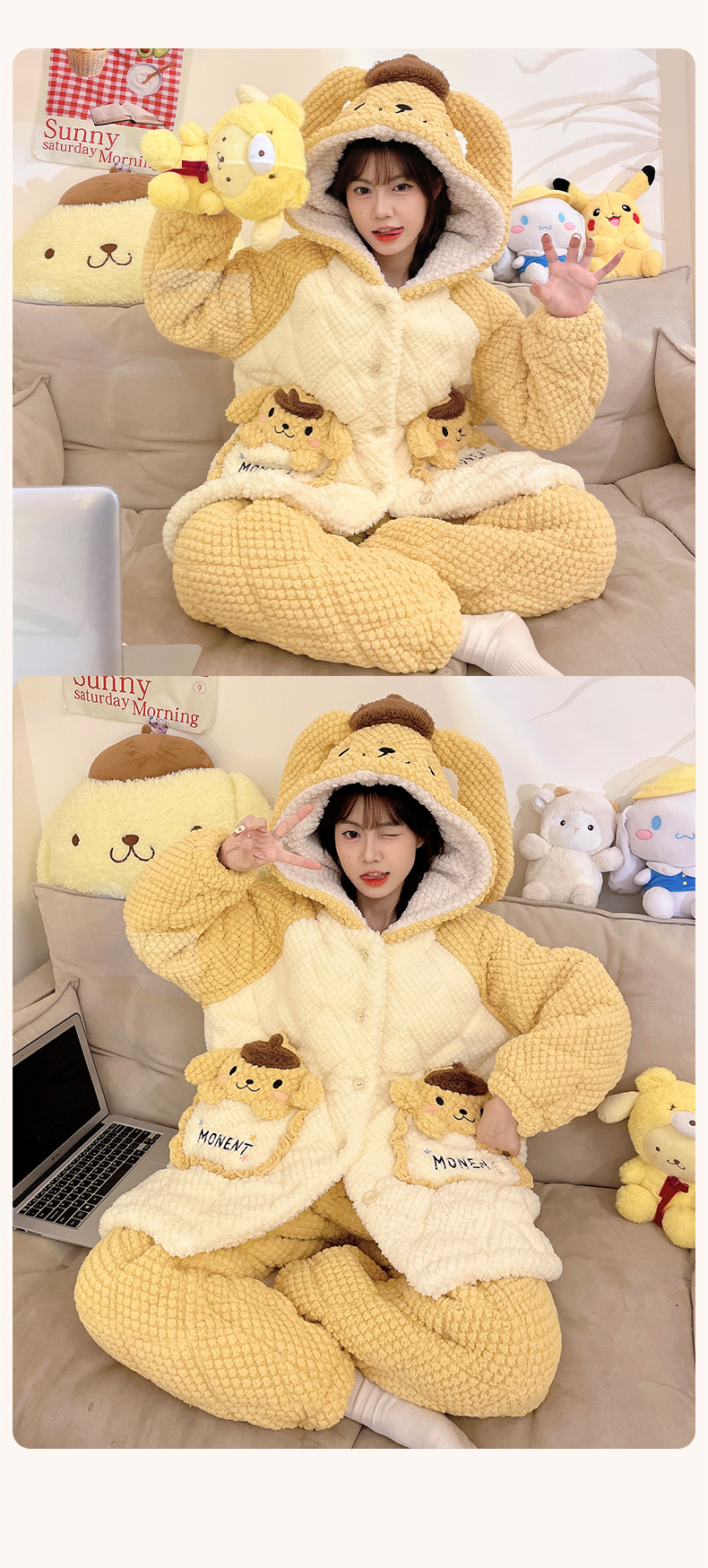 睡衣女士冬季三层加厚超厚夹棉珊瑚绒加绒法兰绒家居服秋冬款冬天详情9