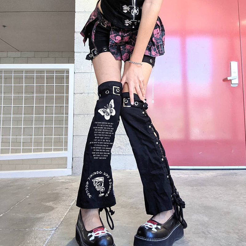 Dark style butterfly print metal buckle straight-leg slimming sock for women 2022 Summer cross-border Amazon export new style pic 9