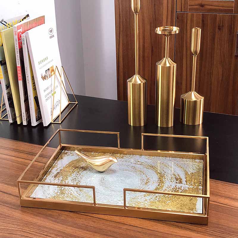 European-style light luxury metal model room tray ornaments, tea trays, coffee tables, storage and storage items, and soft furnishings for the model room pic 3