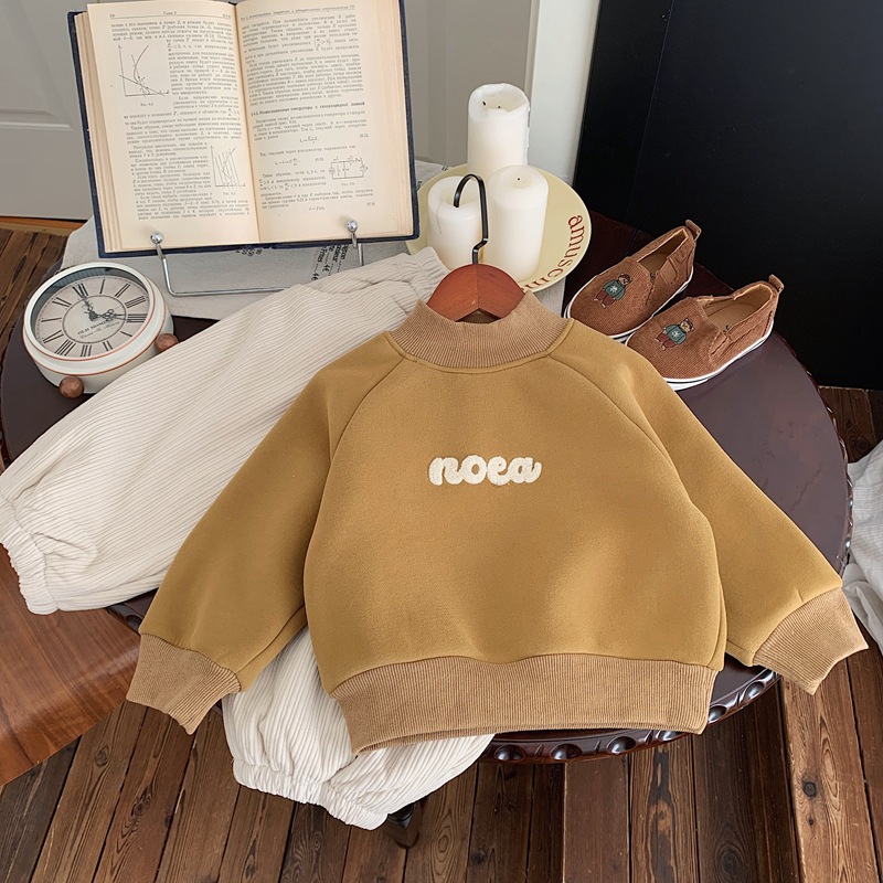 儿童冬装刺绣男女童圆领卫衣加绒一体绒宝宝男孩加厚上衣字母韩版详情5