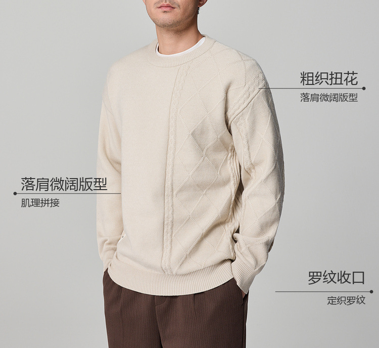 墨麦客男装肌理拼接男士毛衣2024冬季新款圆领套头针织衫男21957 pic 4